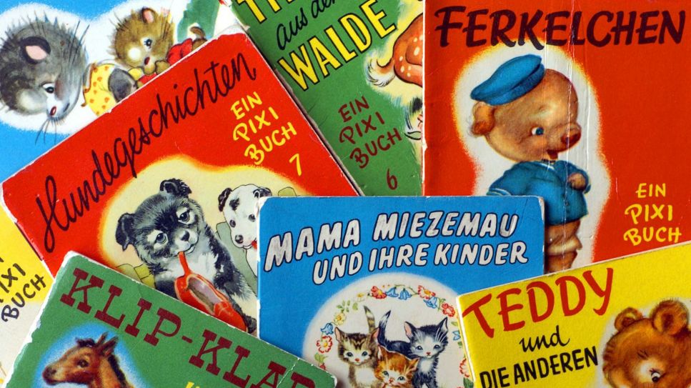 Die acht Bände der ersten Serie Pixi-Bücher, veröffentlicht 1954 © Alexander Rüsche/dpa