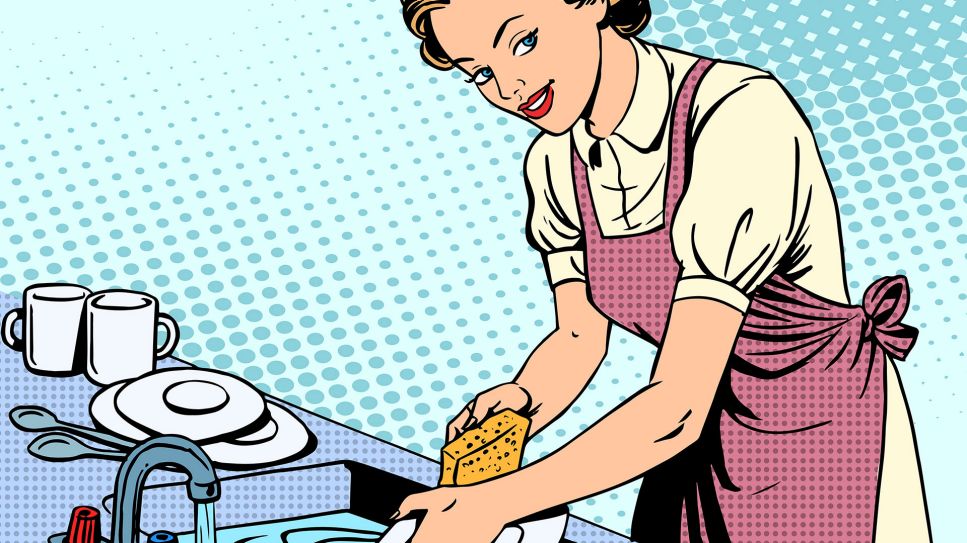 Comic: Hausfrau beim Abwasch © Zoonar/Valery Kachaev / picture alliance/dpa
