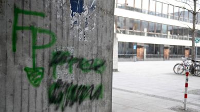 Anti-Israel Schmierereien an der Fassade der Technischen Universität München (TUM) © SZ Photo/Stephan Rumpf / picture alliance/dpa
