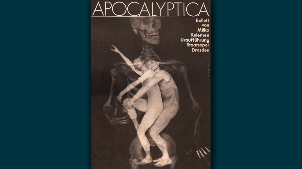 Gerhard Bunke, Apocalyptica – Ballett von Milko Kelemen, Uraufführung / Staatsoper Dresden, 1983, Offsetdruck © Gerhard Bunke, Foto: Bernd Schönberger