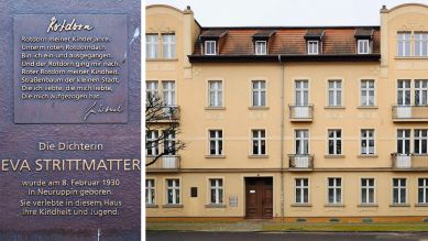 Gedenktafel und Wohnhaus Eva Strittmatter in Neuruppin; © Tomas Fitzel