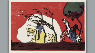 Wassily Kandinsky: Zwei Reiter vor Rot (1911) © Staatliche Museen zu Berlin, Kupferstichkabinett / Dietmar Katz