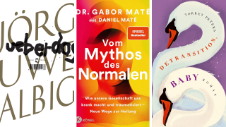 Jörg-Uwe Albig: Ueberdog (© Klett-Cotta), Gabor Maté: Vom Mythos des Normalen (© Kösel) und Torrey Peters: Detransition, Baby (© Ullstein); Montage:radio3